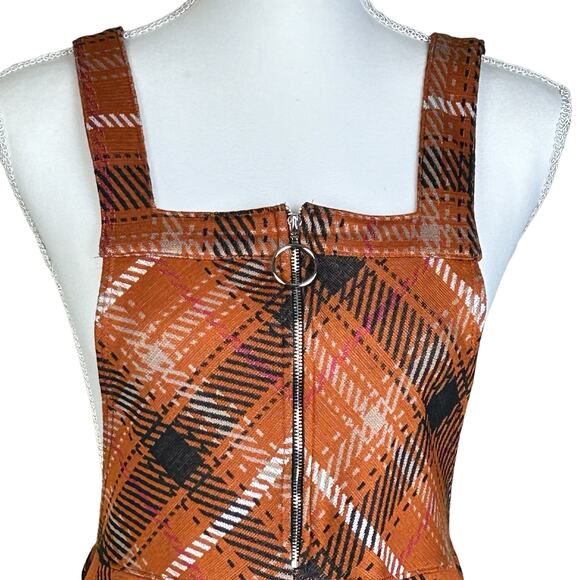 Honey & Sparkle Skirtall Size Large Orange Plaid Zip Front Pockets Elastic Waist - Picture 2 of 12